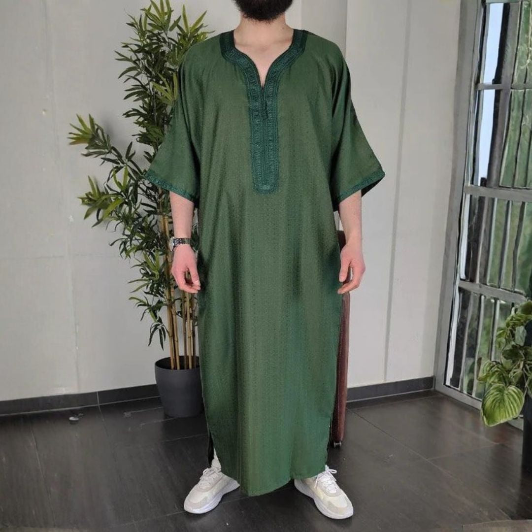 Deep Emerald Moroccan Embroidered Men's Thobe