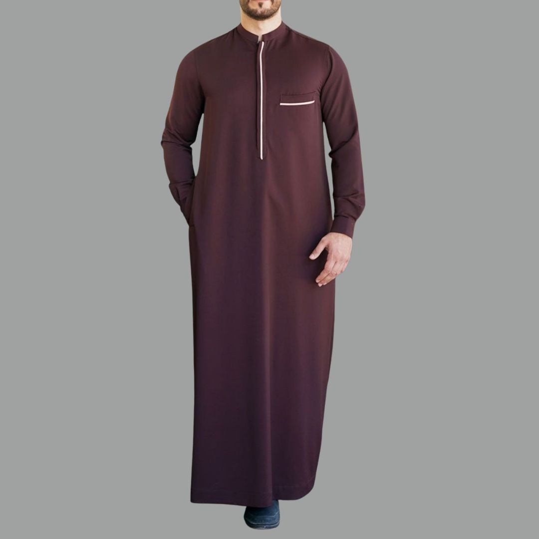 Burgundy Edge Zip Placket Thobe