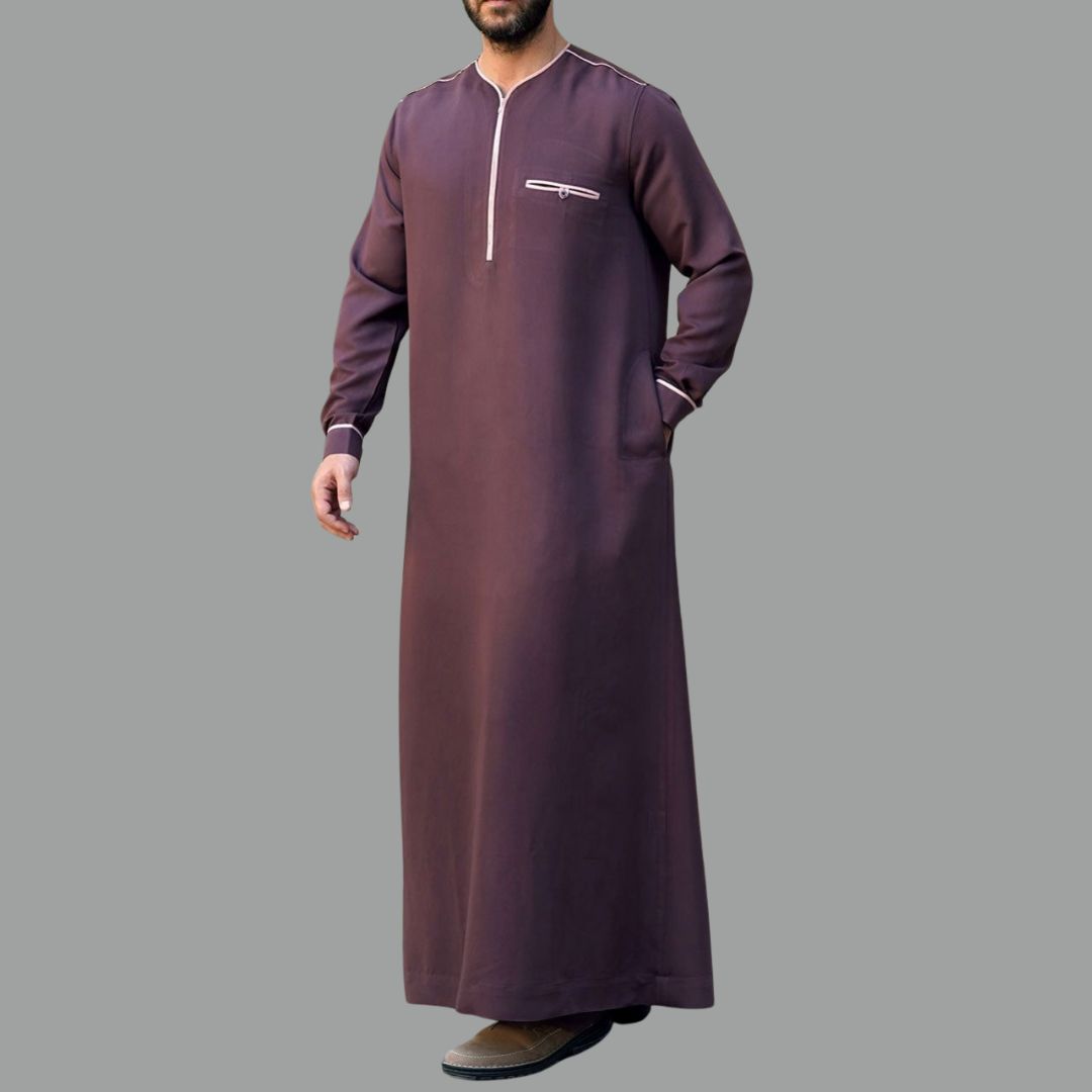 Burgundy Edge Zip Placket Thobe