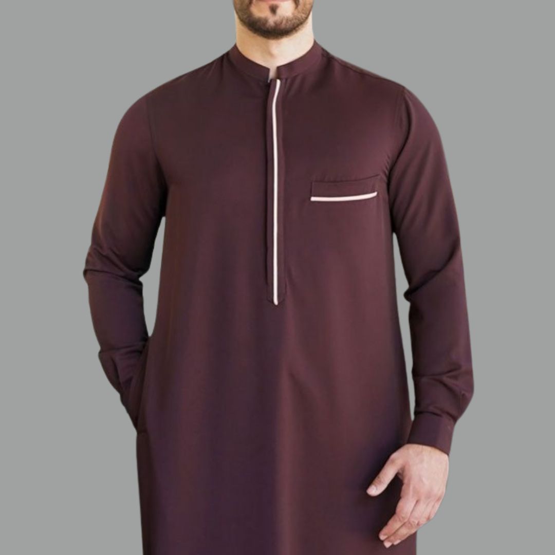 Burgundy Edge Zip Placket Thobe