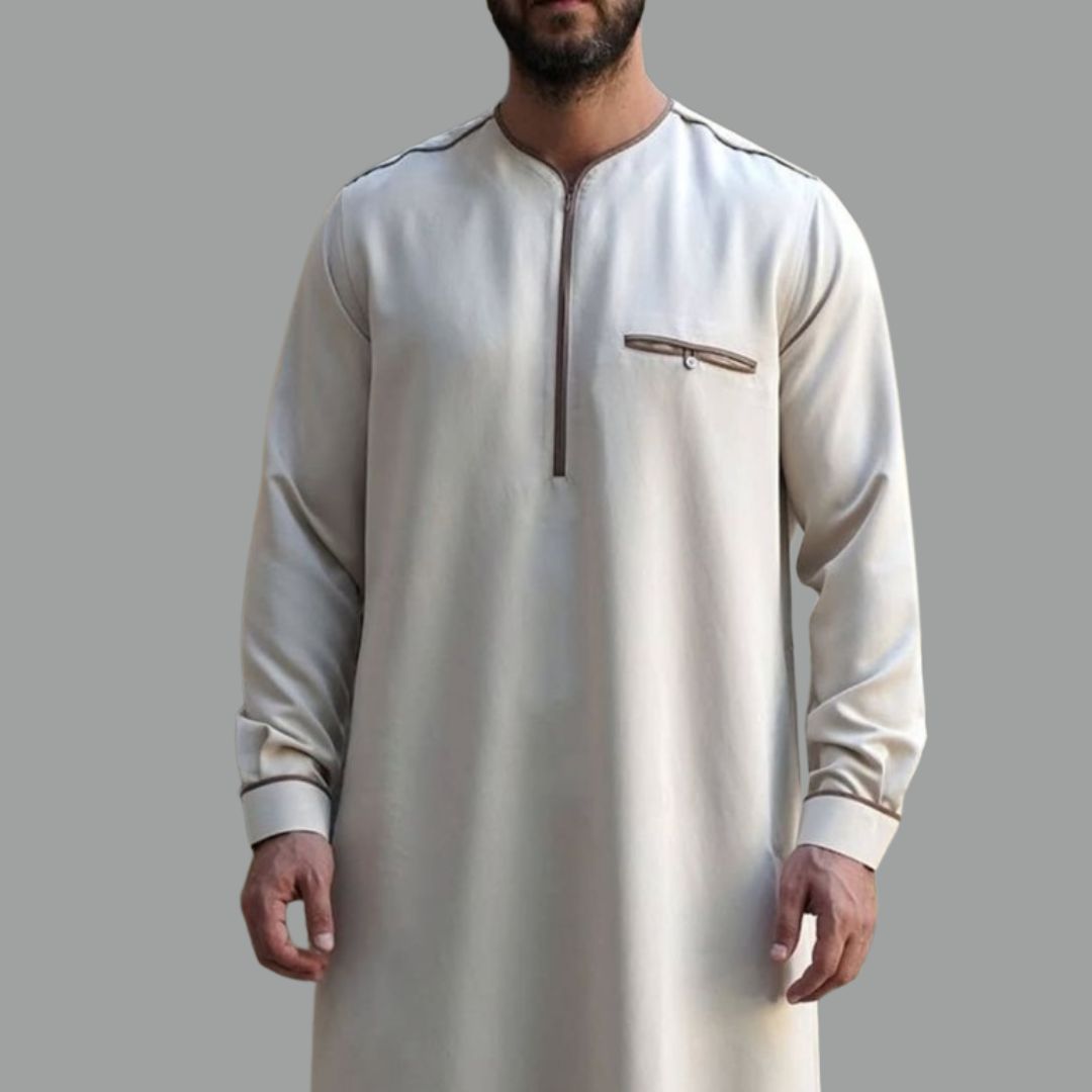 Ivory Contrast-Placket Modern Thobe