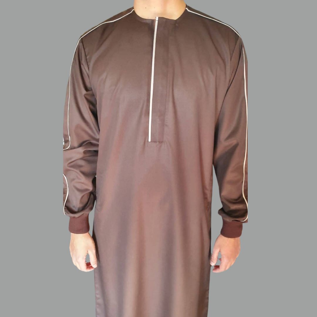 Mocha Brown Piped-Detail Casual Thobe