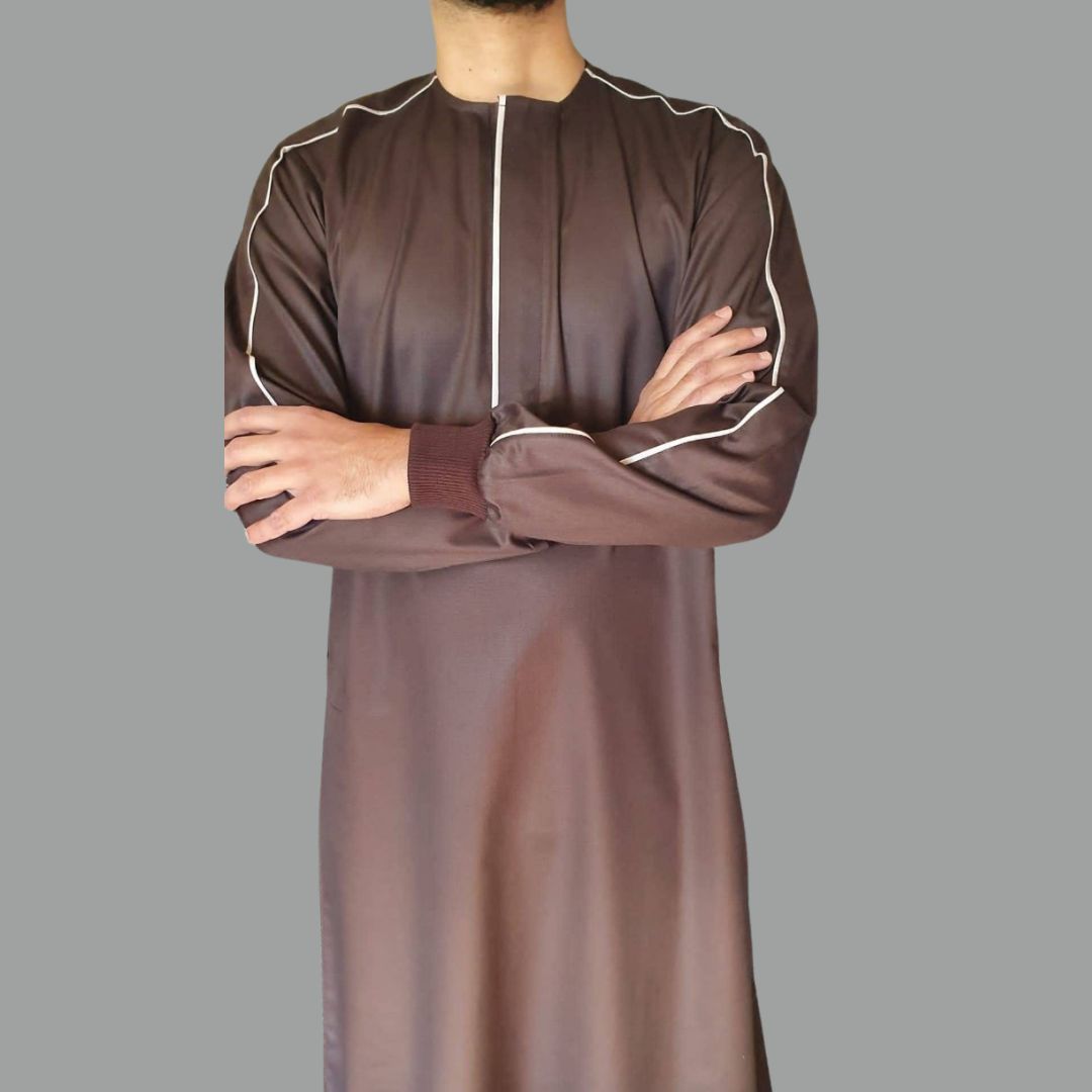 Mocha Brown Piped-Detail Casual Thobe