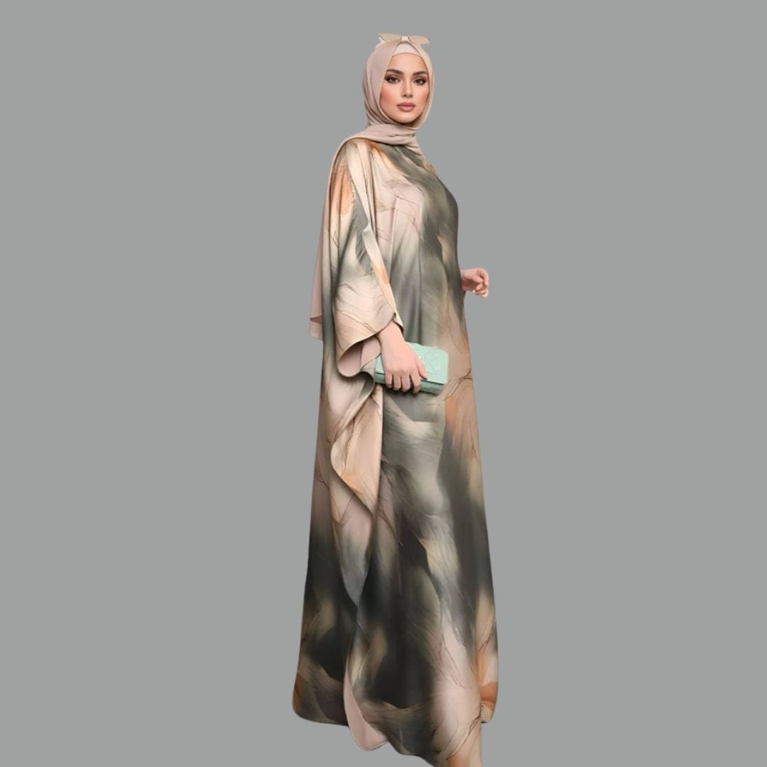 Abstract Print Flowing Abaya Kaftan