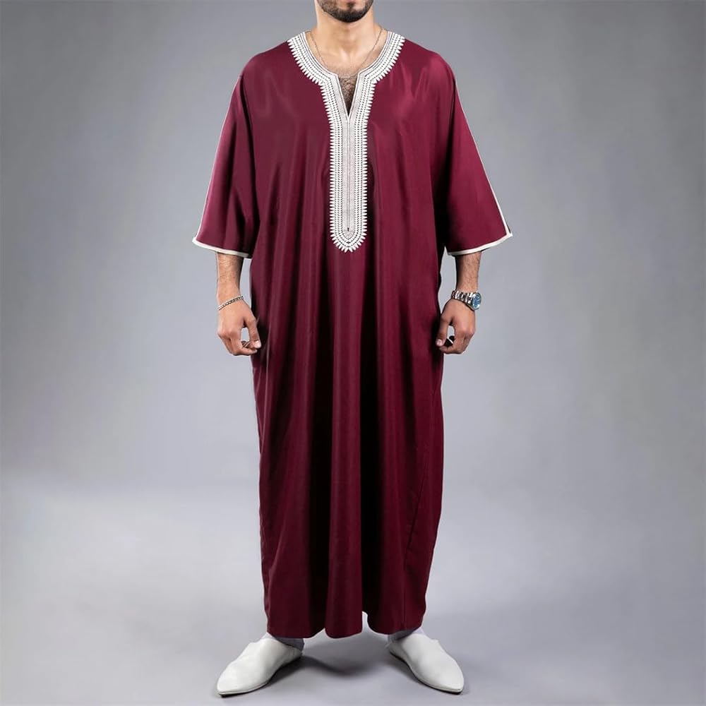 Regal Maroon Embroidered Men's Kaftan Thobe
