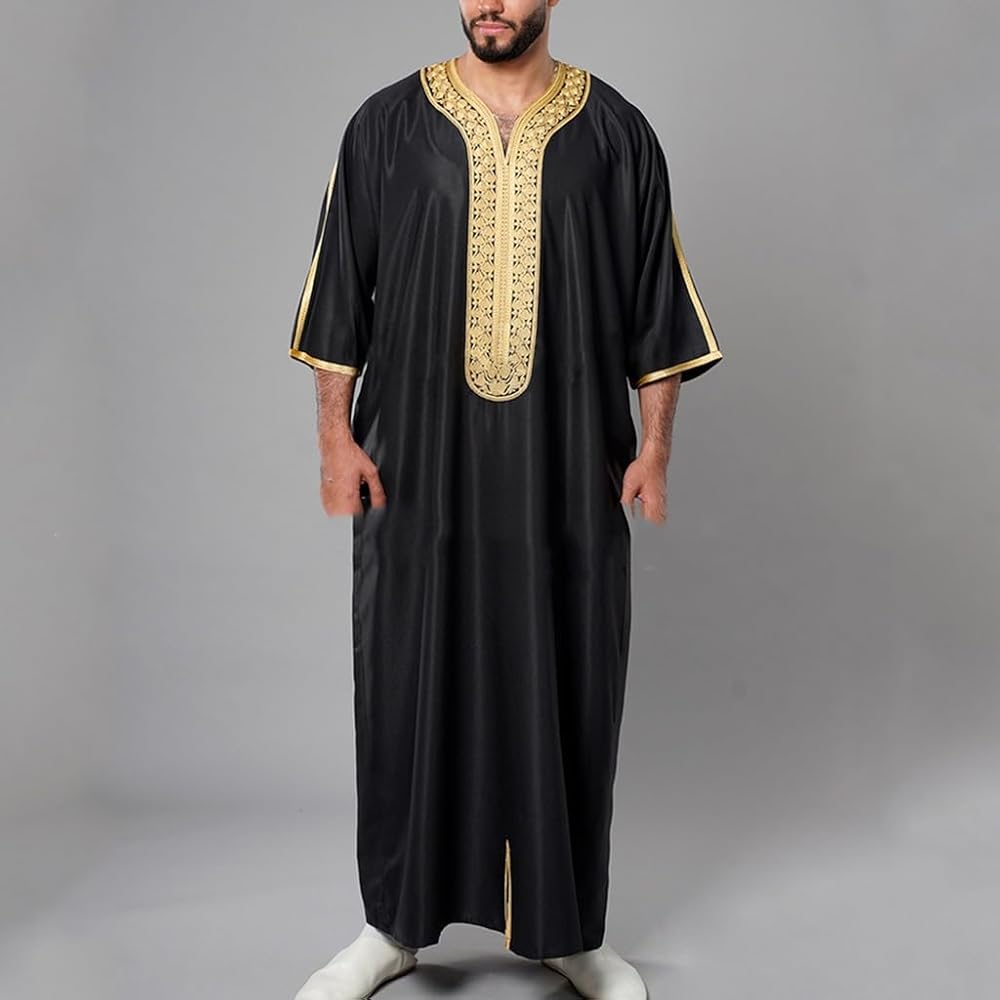 Imperial Black Moroccan Embroidered Kaftan for Men