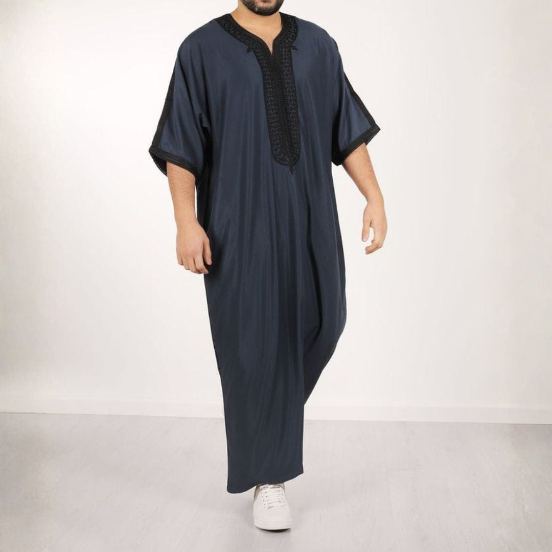 Navy Luxe Embroidered Moroccan Kaftan for Men