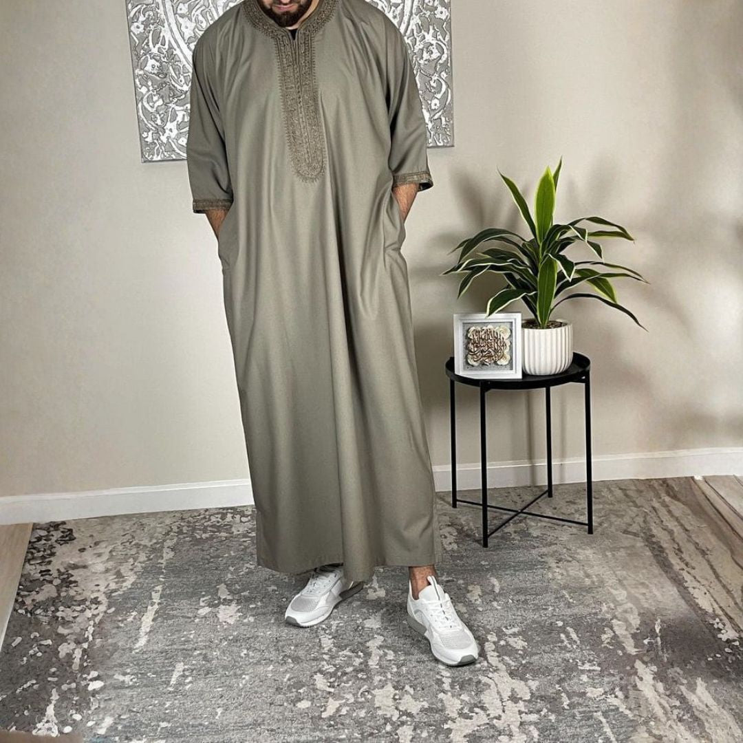 Sandstone Embroidered Emirati Thobe for Men