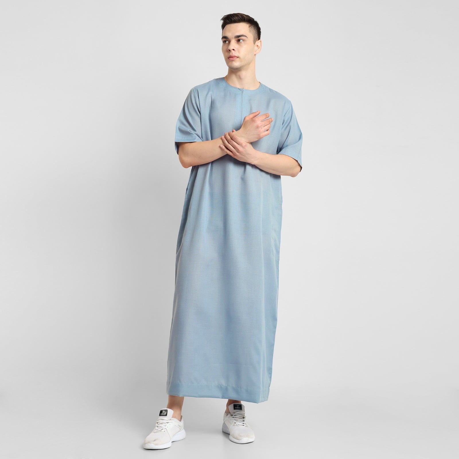 Soft Blue Middle East Style Round Henley Jubba Thobe