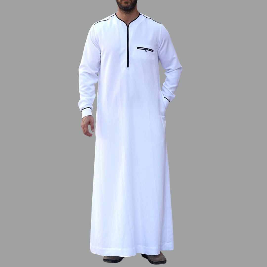 Pure White Contrast-Trim Urban Thobe