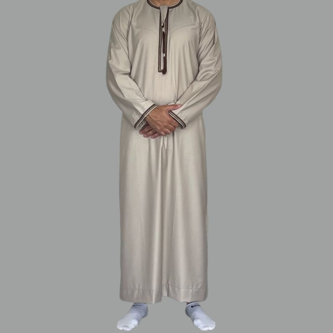 Sandstone Beige Embroidered Placket Thobe