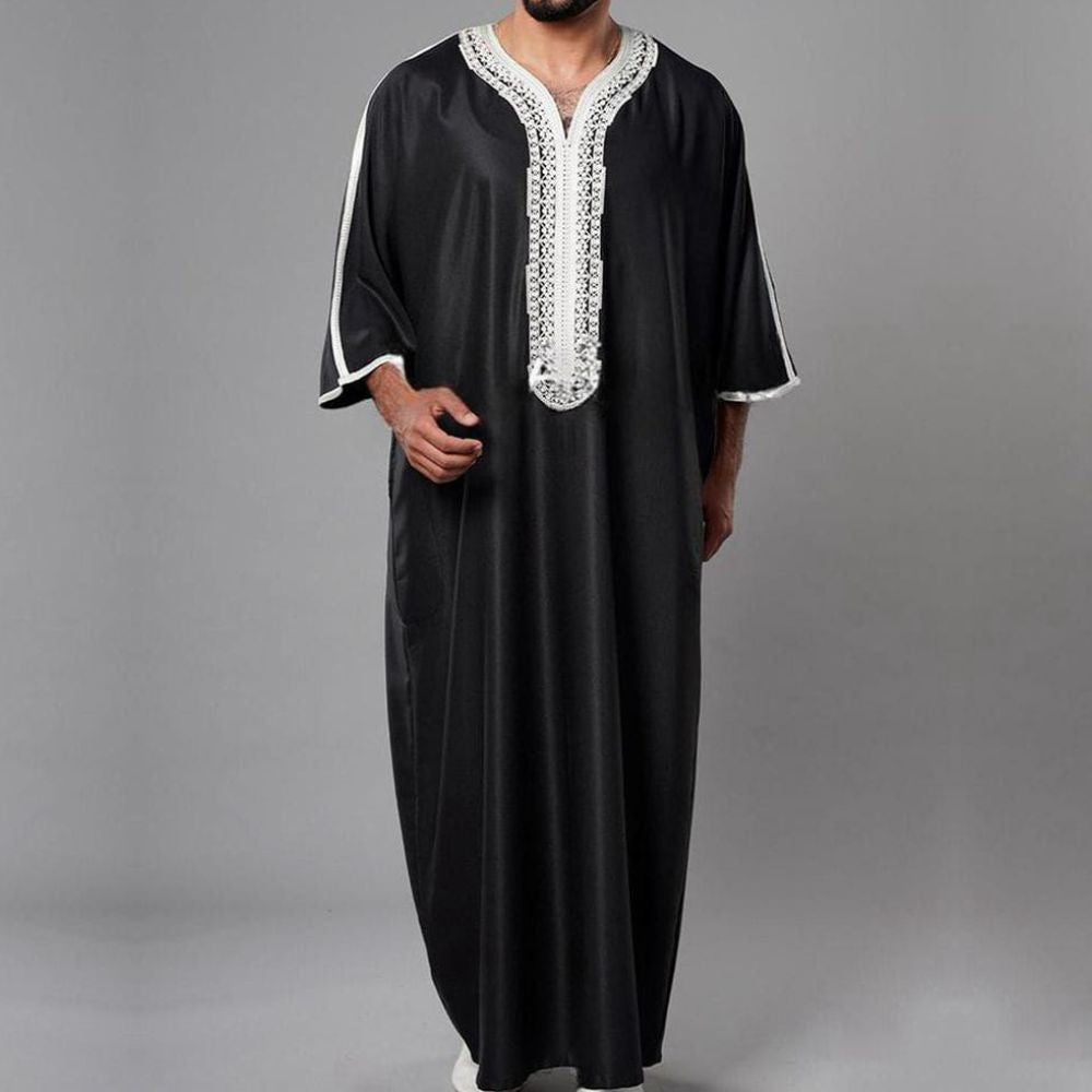 Luxe Ebony Kaftan With Silver Embroidered Neckline