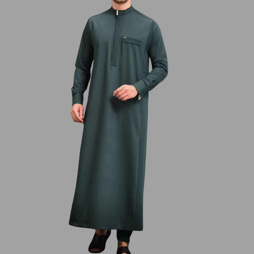 Emerald Crest Mandarin Collar Thobe