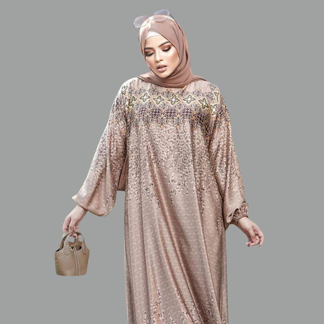 Ornate Print Abaya with Batwing Sleeves