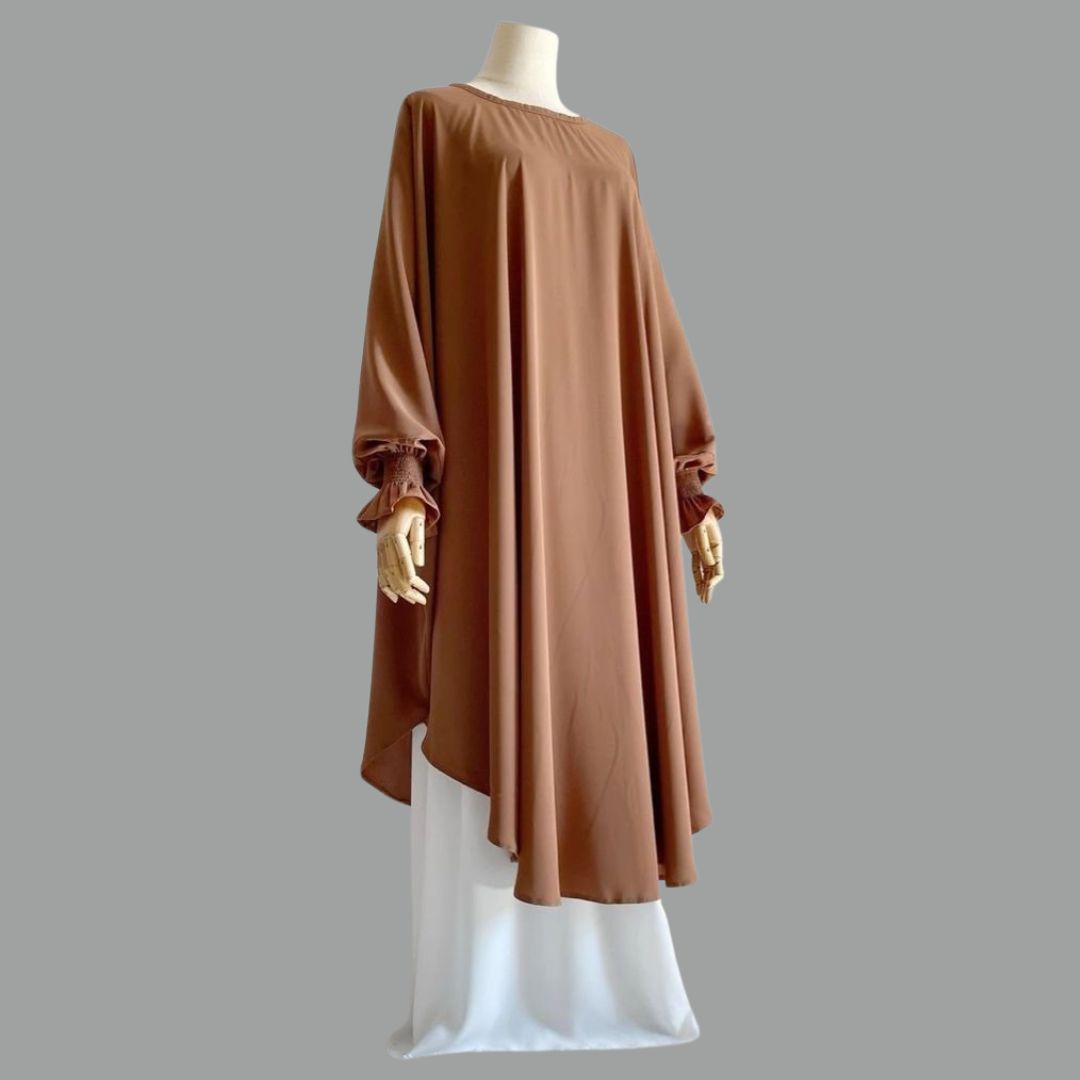 Flared Batwing Abaya with Smocked Cuffs