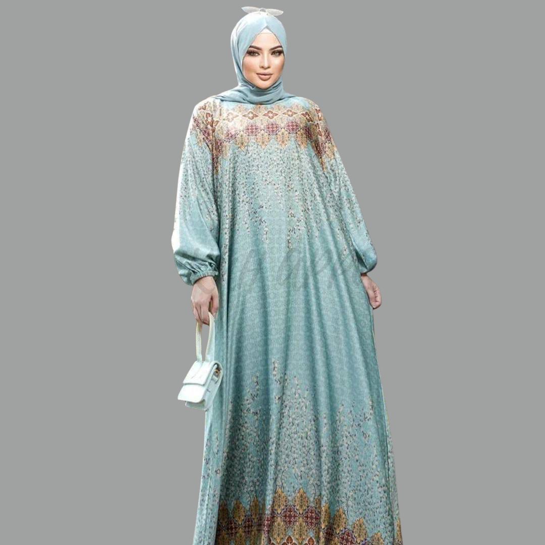 Printed Flowy Abaya with Puff Sleeves